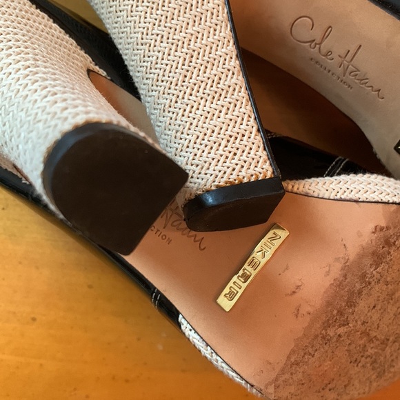 Cole Haan Black Patten Leather & Sisal Platform Heel Pumps Size 9B - Picture 9 of 13